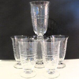 Set of 6 Classic Etched Crystal Water Glasses by Rock Sharpe, Ca. 19030-40's.